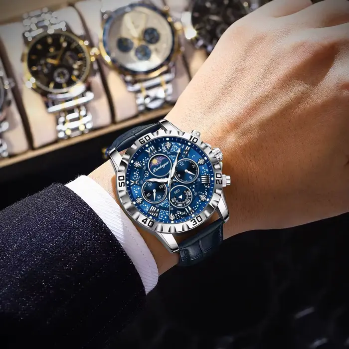 POEDAGAR luxe mode homme montre étanche lumineux chronographe montres en cuir pour hommes sport en plein air