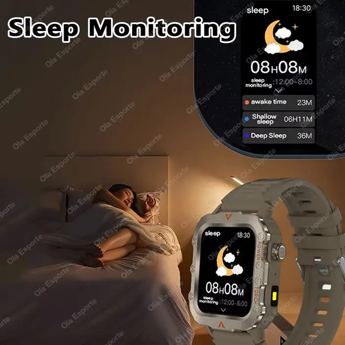 Hommes montre intelligente Bluetooth appel sommeil fréquence cardiaque moniteur de santé lampe de poche LED extérieure