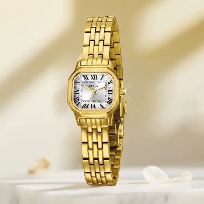 BERNY montre pour femmes carré petit cadran de luxe doré mode décontracté romain classique robe