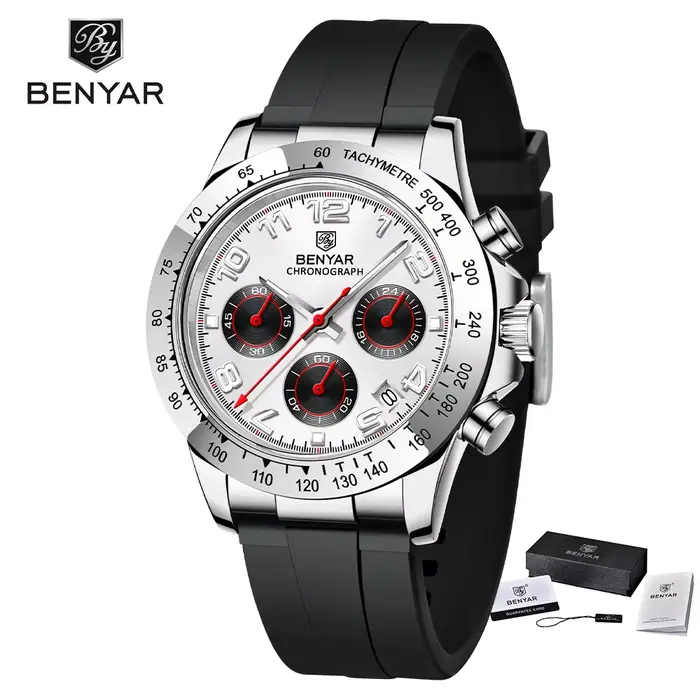 BENYAR-Montre de sport en acier inoxydable pour homme, montre-bracelet à quartz, chronographe étanch