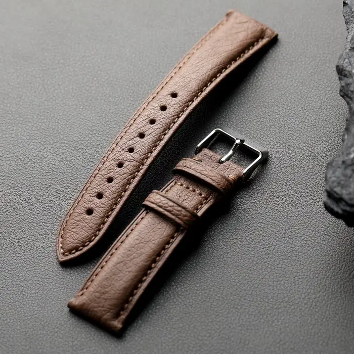 Bracelet en cuir d'autruche fait main pour montre traditionnelle, 18 19 20 22mm, rétro, noir, marron, bleu, unisexe, pour homme et femme