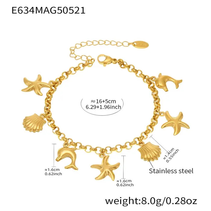 Bracelet chaîne en acier inoxydable plaqué or 18 carats
