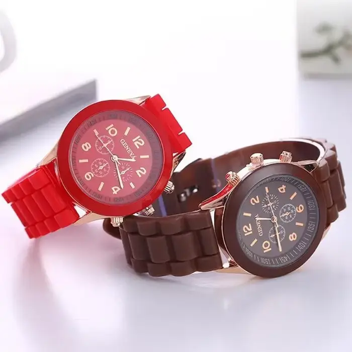 Célèbre marque genève dames montre de mode homme et femme étudiant Silicone Quartz montre-bracelet horloge en gros Relogio Feminino