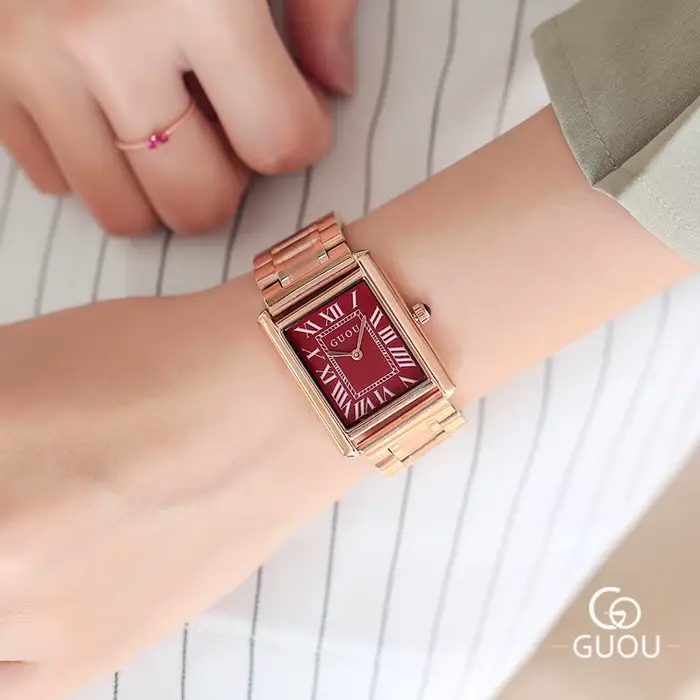 Guou-Montre-bracelet de luxe en maille d'acier pour femme, montres pour femme, horloge simple, montre à quartz pour femme, marque supérieure, mode