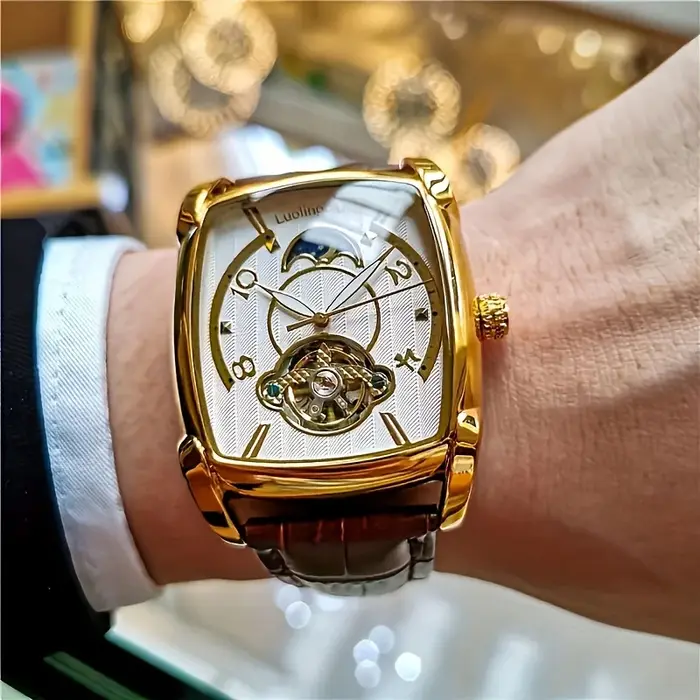Montre mécanique tourbillon de luxe légère pour homme - Montre-bracelet squelette entièrement automatique haut de gamme