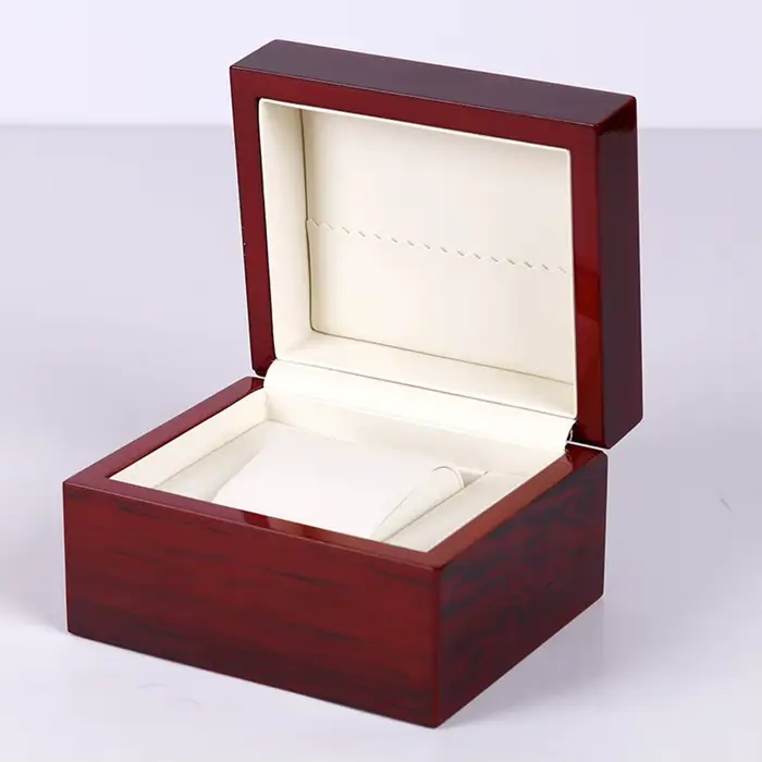Boîte de rangement pour montres haut de gamme à 1 compartiment, en bois, peinte en rouge, de type co