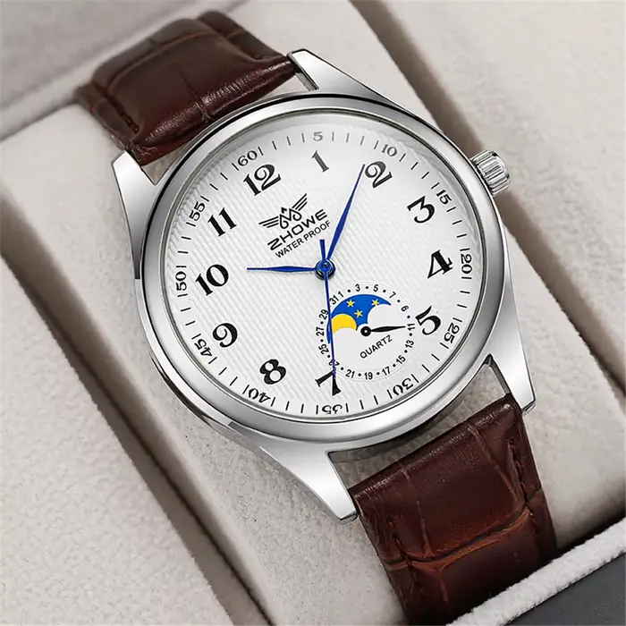 Montre de luxe en cuir noir avec calendrier complet pour femmes, élégante et résistante à l'eau pour toutes les occasions