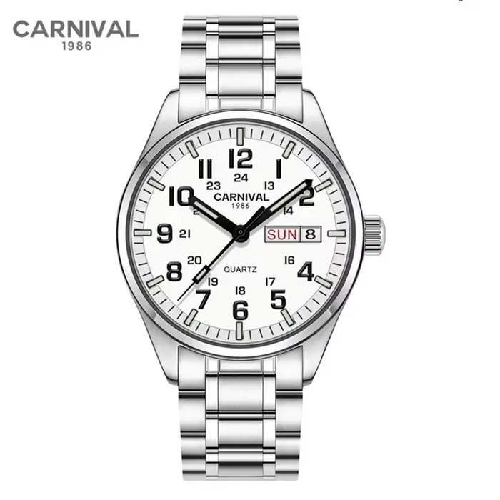 Carnival-Montre de luxe en acier inoxydable pour homme, montres-bracelets à quartz, étanche, solide,