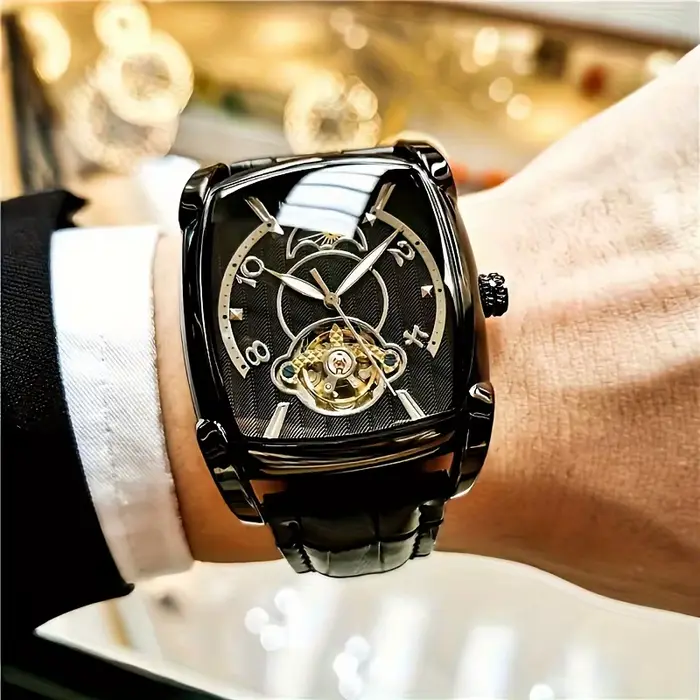 Montre mécanique tourbillon de luxe légère pour homme - Montre-bracelet squelette entièrement automatique haut de gamme