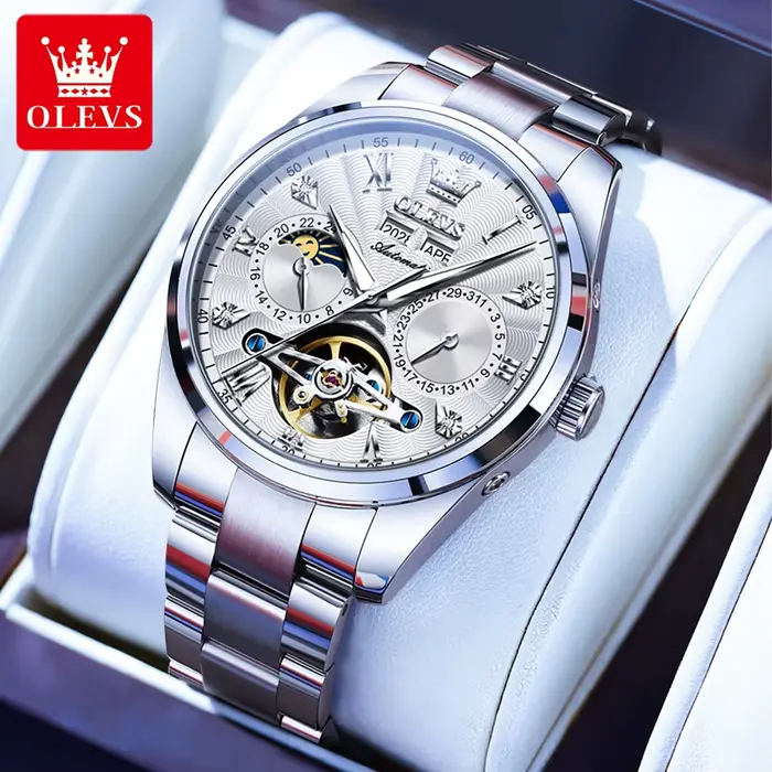 OLEVS 7028 montre mécanique automatique pour hommes cadran Tourbillon multifonctionnel Date étanche 