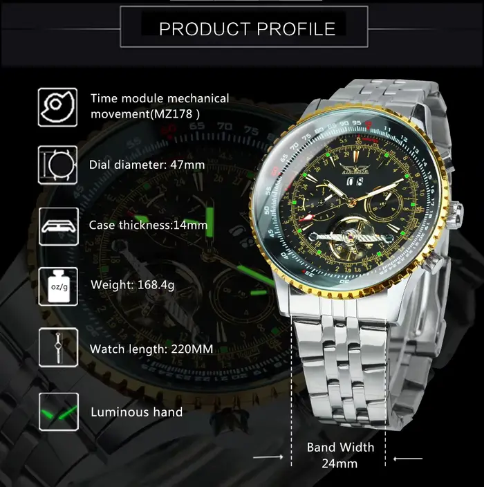 Montre Jaragar automatique sport militaire multifonction tourbillon squelette pour hommes résistante à l'eau et aux chocs occasions spéciales