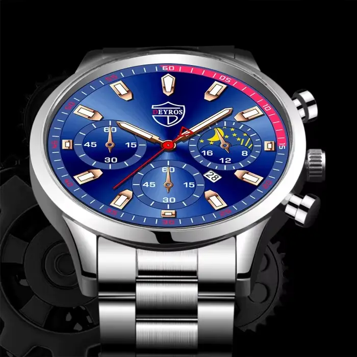 DEYROS luxe hommes argent Quartz montre-bracelet mâle en acier inoxydable