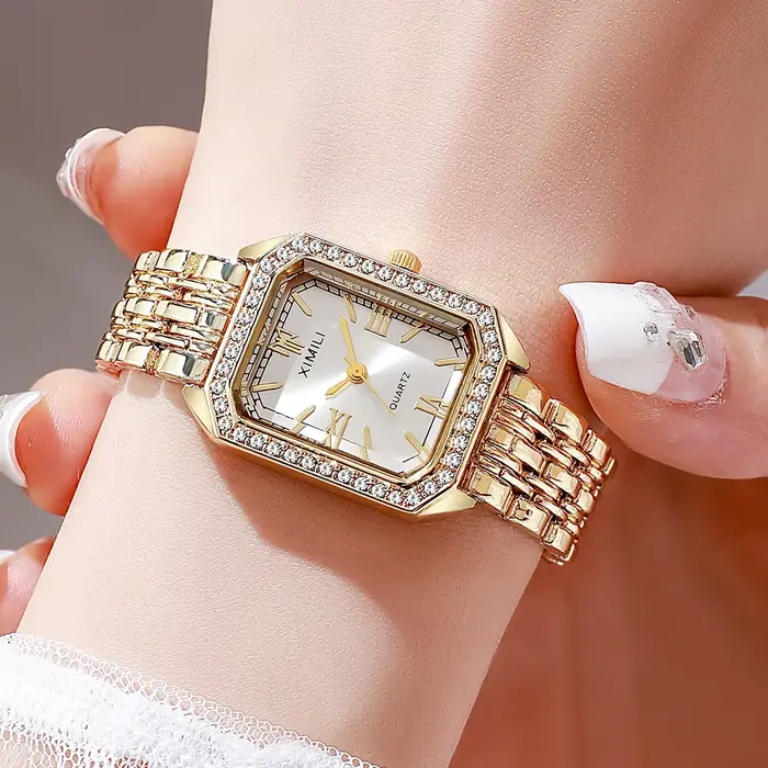 Montre de luxe haut de gamme pour femmes élégante à la mode avec mouvement quartz résistant aux chocs bracelet en acier inoxydable pour diverses occasions