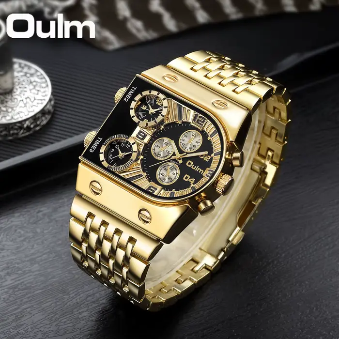 Montre carrée homme Oulm quartz avec fonction horaire multi-fuseau audacieuse pour aventuriers modernes occasions spéciales