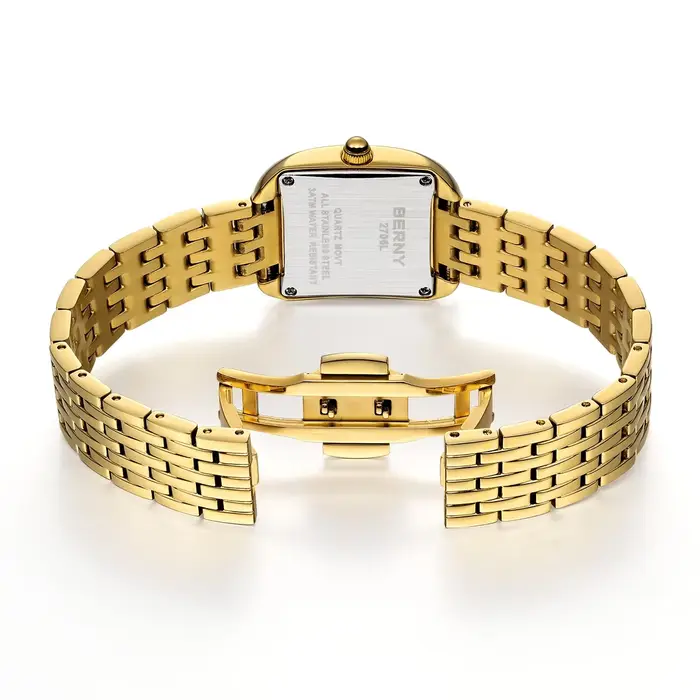 Montre carrée en or BERNY pour femmes, résistante à l'eau, quartz, design mode et décontracté, idéale pour les occasions professionnelles, décontractées et formelles