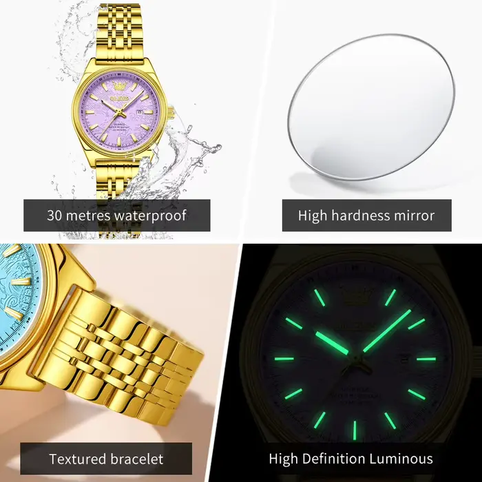 OLEVS marque de luxe montre en or pour femme lumineux étanche Date dames