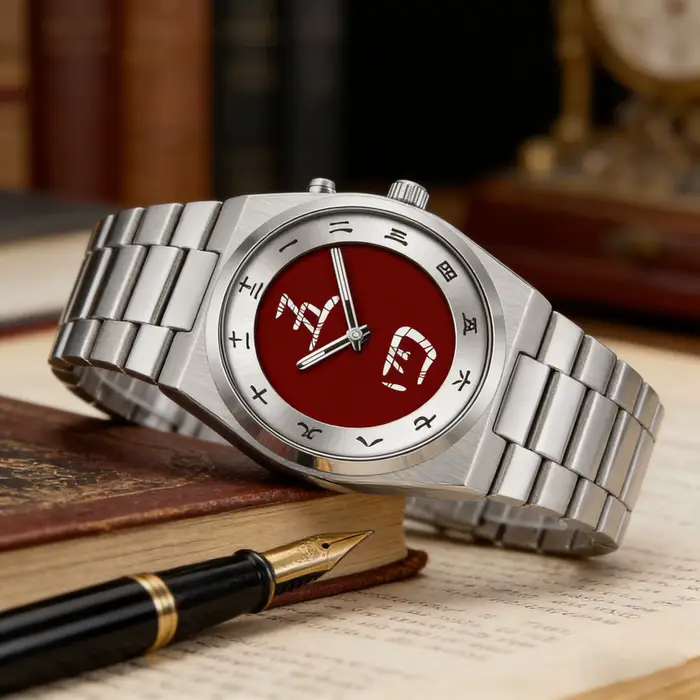 Montre à cadran caractères chinois quartz bracelet acier inoxydable homme usage quotidien élégante minimaliste décontractée