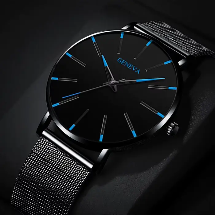 Montres à quartz avec bracelets en maille pour hommes et femmes