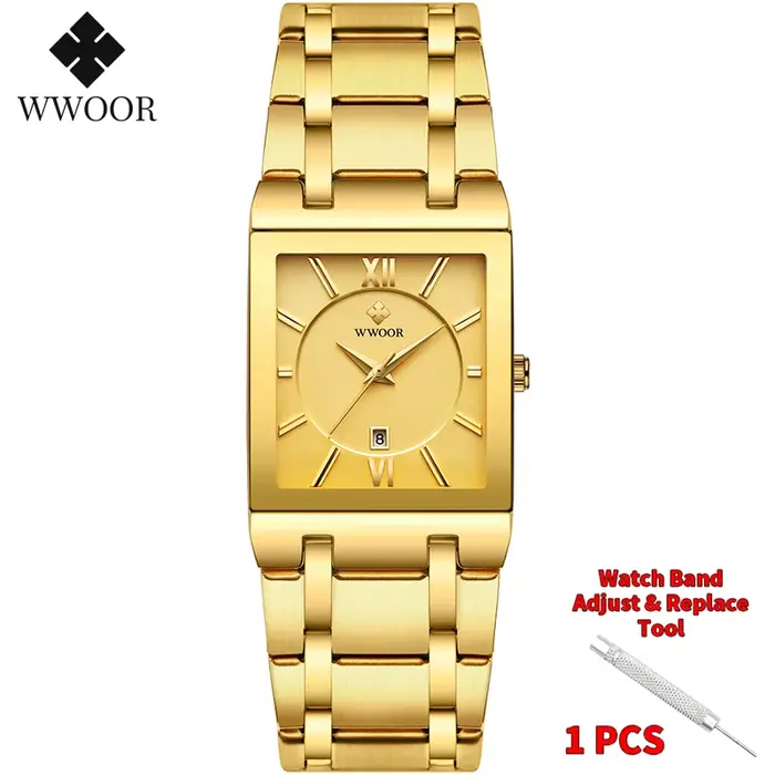 Relogio Masculino WWOOR montre en or hommes montres carrées hommes Top marque de luxe Quartz doré en