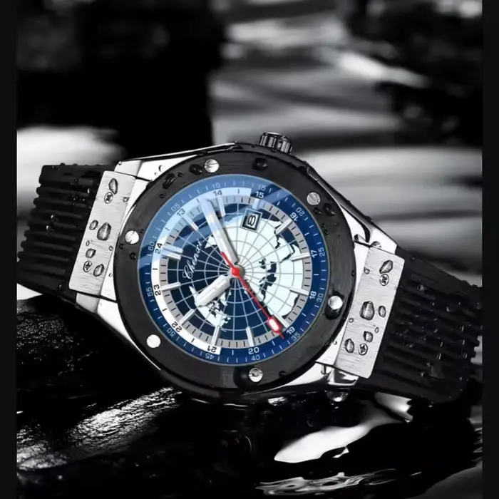Montre homme Quartz avec cadran carte du monde résistante à l'eau pour aventuriers et amoureux de la géographie