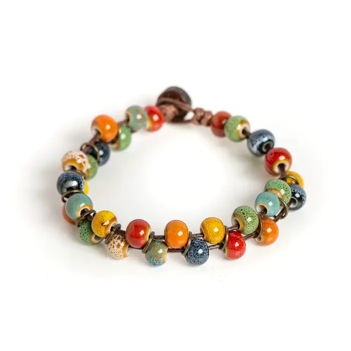 Bracelet de perles en céramique multicolores Vintage, longueur fixe 18cm pour petits poignets