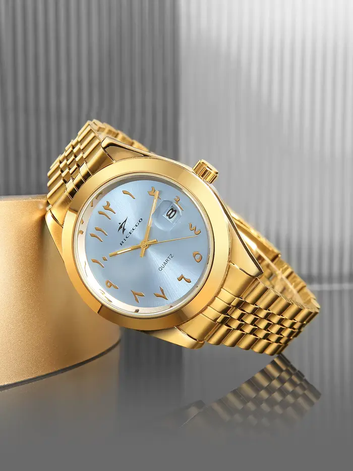 Montre à quartz à aiguilles circulaires dorées