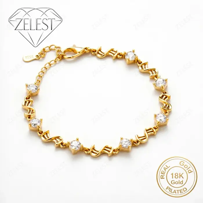 Bracelet luxueux en argent sterling 925 plaqué or 18 carats