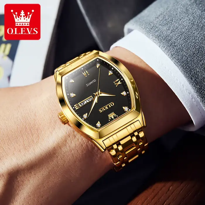 OLEVS hommes montres de luxe Tonneau Original haut marque montre à Quartz