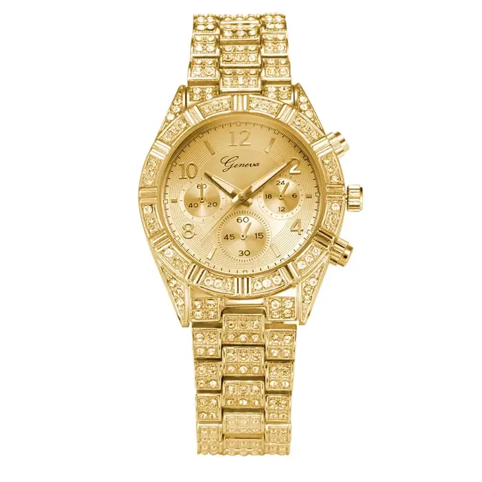 Montre Homme de Grande Marque, Montre de Luxe en Alliage Doré avec Diamants, Cadeau Idéal, Montre à