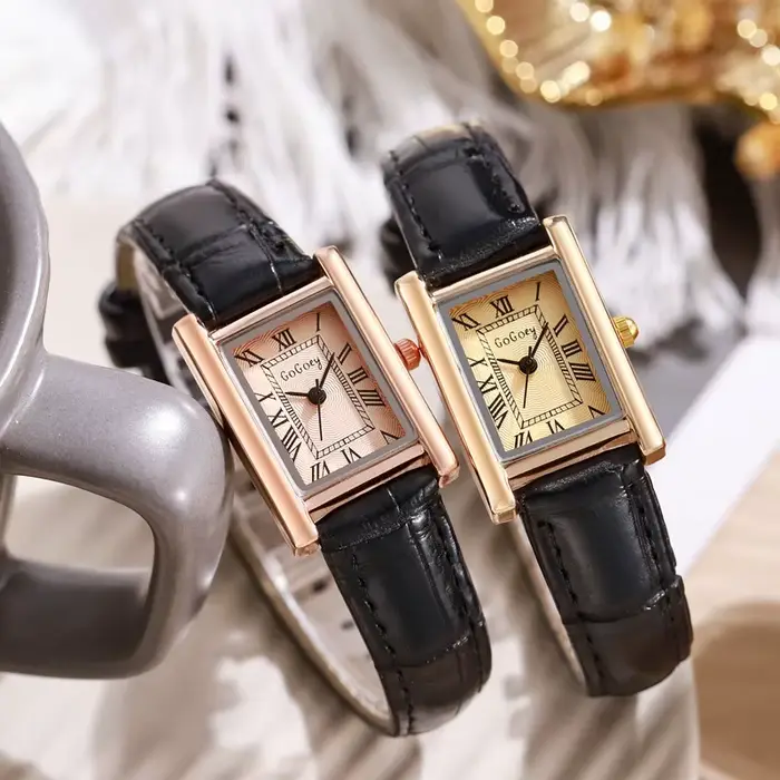 Montre vintage à quartz pour femme avec bracelet en cuir argent or rose élégante pour occasions spéciales mode décontracté