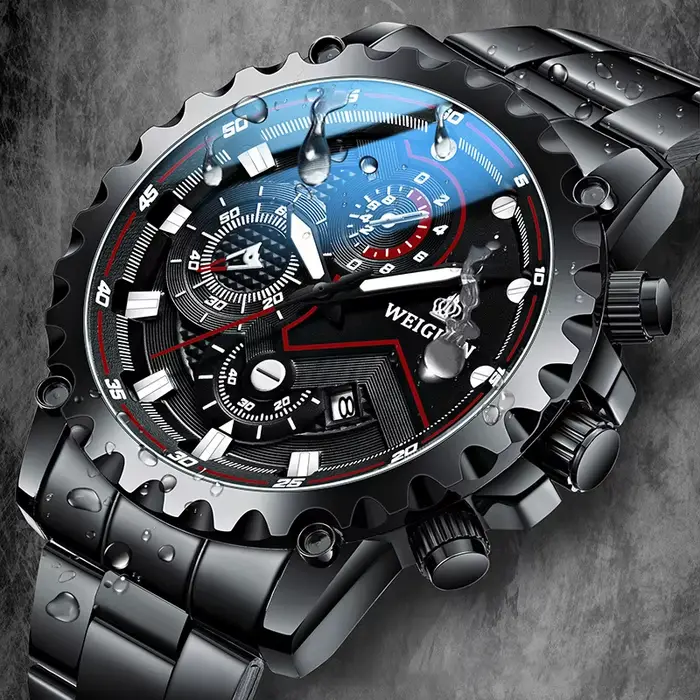 Montre pour hommes noir guerrier authentique à la mode en acier inoxydable étanche calendrier lumineux mâle