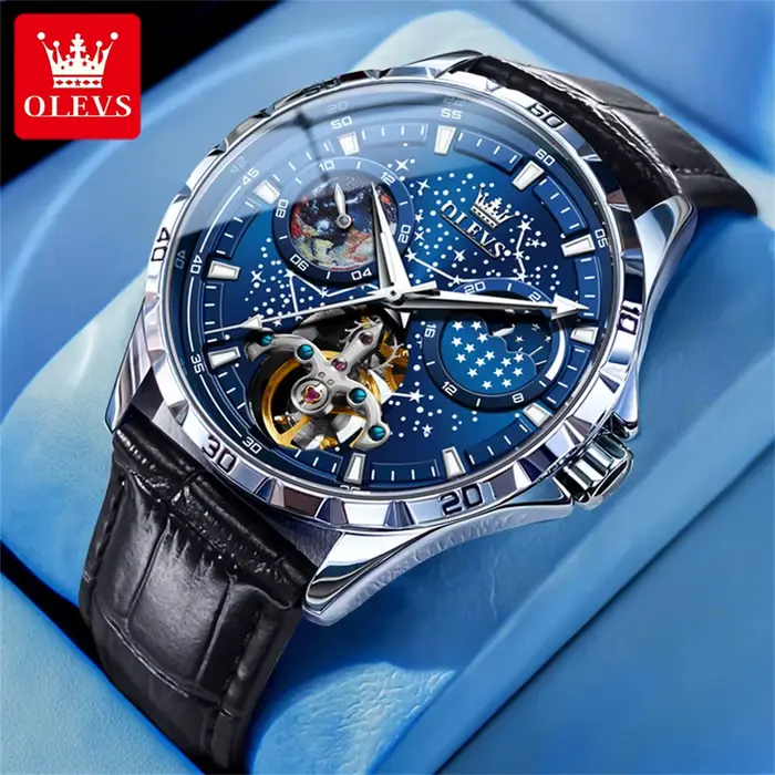 OLEVS volant squelette montre automatique pour hommes lumineux ciel étoilé étanche montre-bracelet d