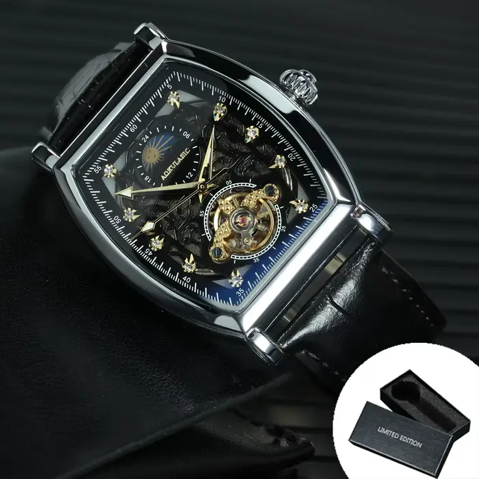 Montres automatiques mécaniques squelette glacées AOKULASIC Tourbillon pour hommes, montres de luxe 