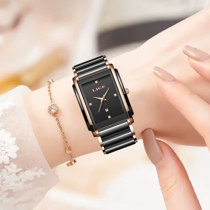 LIGE mode montre élégante pour femmes mouvement japonais Bracelet en céramique de luxe dames