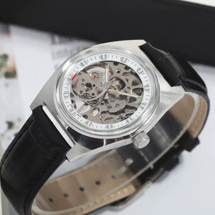 Montre mécanique manuelle pour homme, 36 mm, style rétro squelette, pour mouvement manuel Shanghai 8