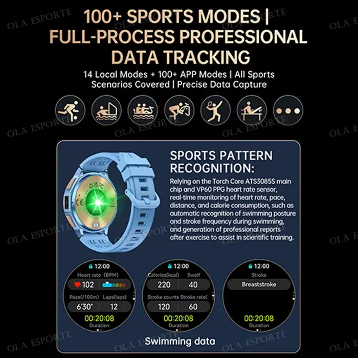 Montres connectées GPS OLA ESPORTE pour hommes, avec cartes hors ligne, suivi de santé et activités sportives, disponible en plusieurs couleurs