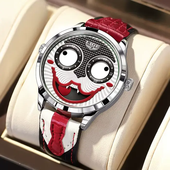 LIGE 2025 montres créatives pour hommes Clown mode montres à Quartz bracelet en cuir étanche montre 