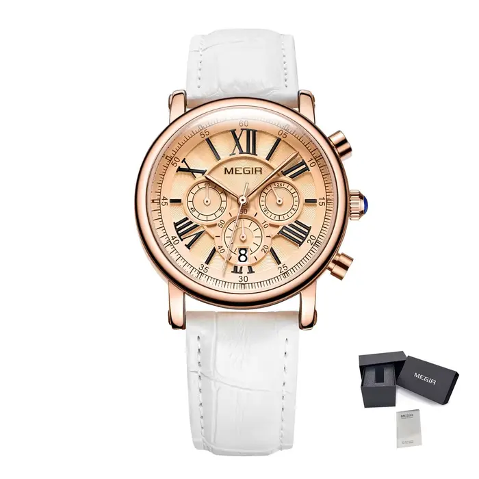 MEGIR femmes montres de luxe Quartz chronographe bracelet en cuir dames sport montre-bracelet femme 