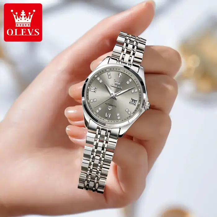 Montre mécanique automatique en acier inoxydable pour femme