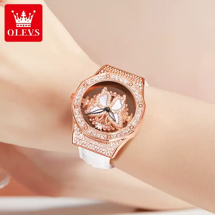 Montre élégante et luxueuse OLEVS 9996 avec design squelette et cadran lumineux pour femmes occasions spéciales