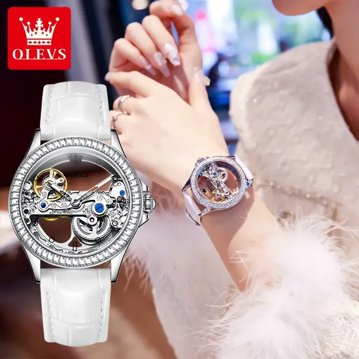 OLEVS Couple montres Original entièrement Transparent squelette automatique