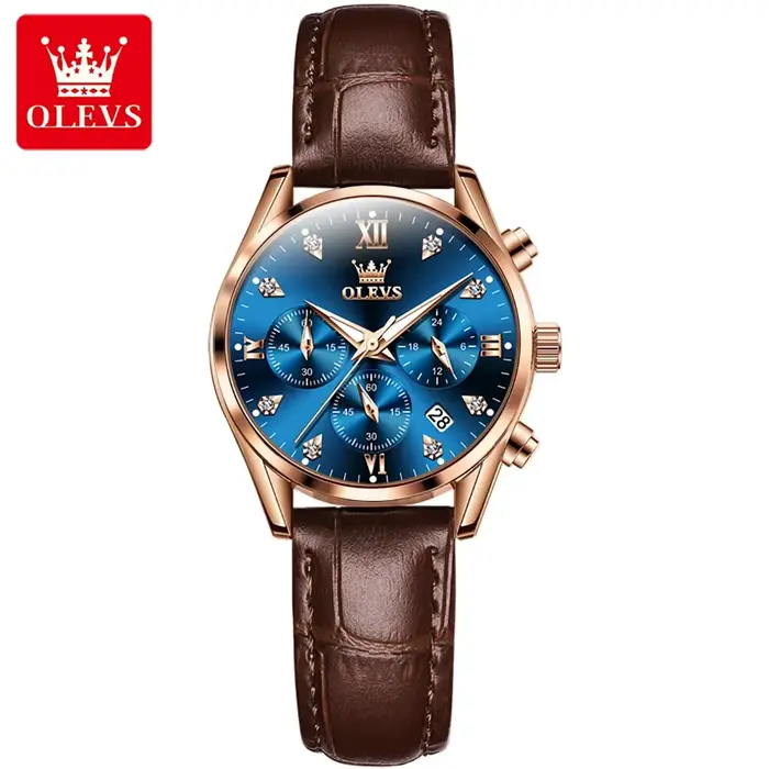 OLEVS-Montre-bracelet à quartz étanche pour femme avec bracelet en cuir, chronographe Shoous, montre