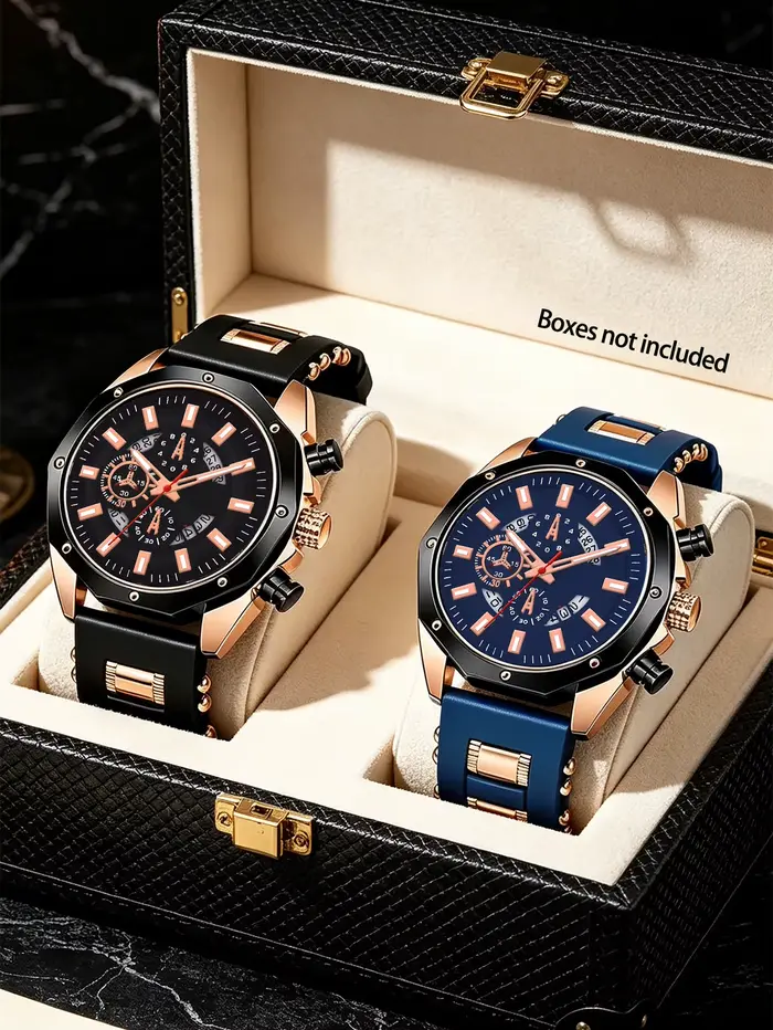 Montre-bracelet en silicone quartz avec calendrier pour homme et femme usage quotidien soirées festives