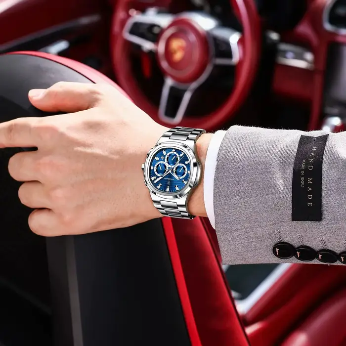 POEDAGAR homme d'affaires montre-bracelet Date chronographe étanche lumineux luxe hommes montre en acier inoxydable
