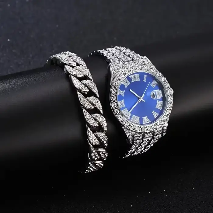 Montre de luxe entièrement glacée pour hommes