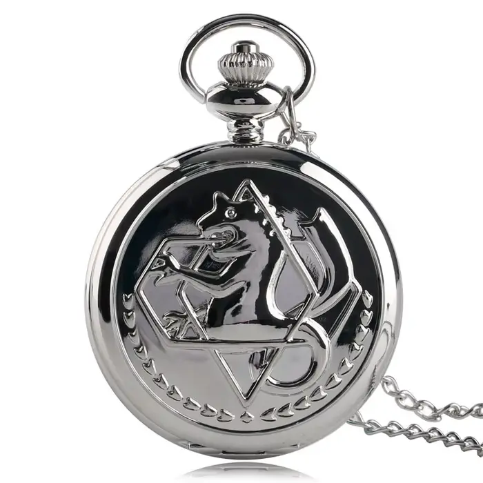 Haute qualité plein métal alchimiste argent montre pendentif hommes Quartz montres De poche japon An