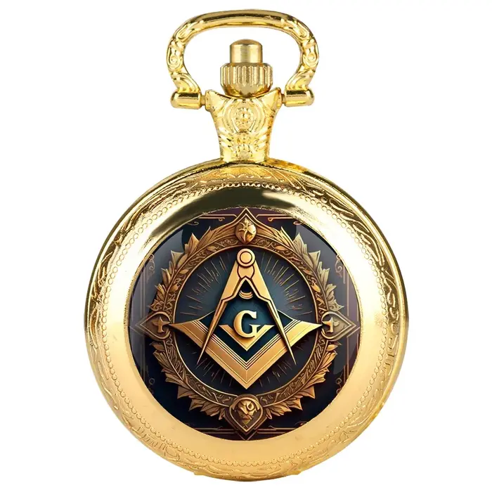 Montre de poche vintage en verre bombé avec motif Franc-Maçonnerie pour homme et femme, cadeau créatif pour occasions spéciales et mode élégant