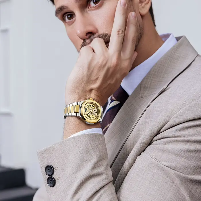 Mark Fairwhale marque Tourbillon squelette de luxe affaires montre automatique homme carré étanche Phase de lune montres mécaniques hommes
