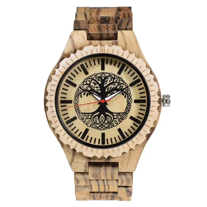 Montre-bracelet en bois pour hommes, montre à quartz analogique, design léger fait à la main avec ai