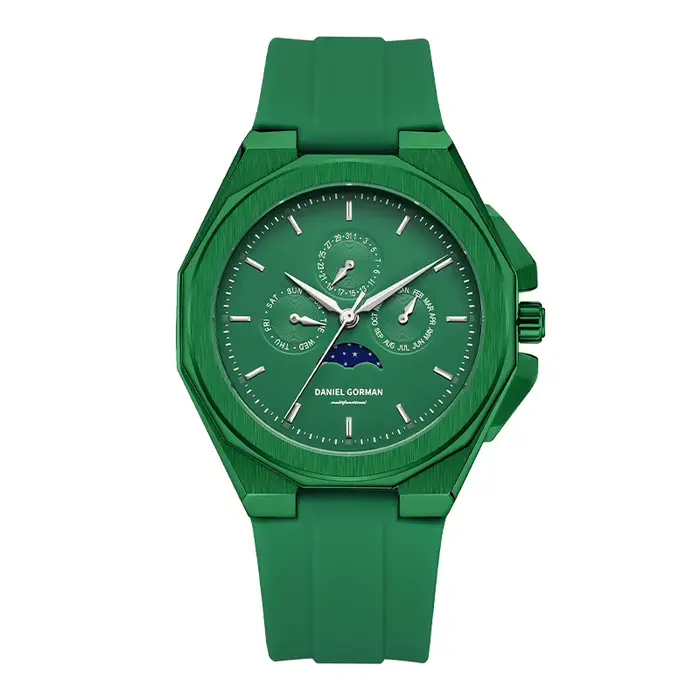 Montre Moonphase pour Hommes Montre-bracelet à Quartz Boîtier Acier Inoxydable Bracelet Silicone Occasions Spéciales Élégante Pour Hommes